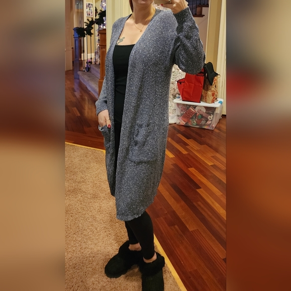 Denim Blue Open Knit Cardigan - Picture 7 of 9